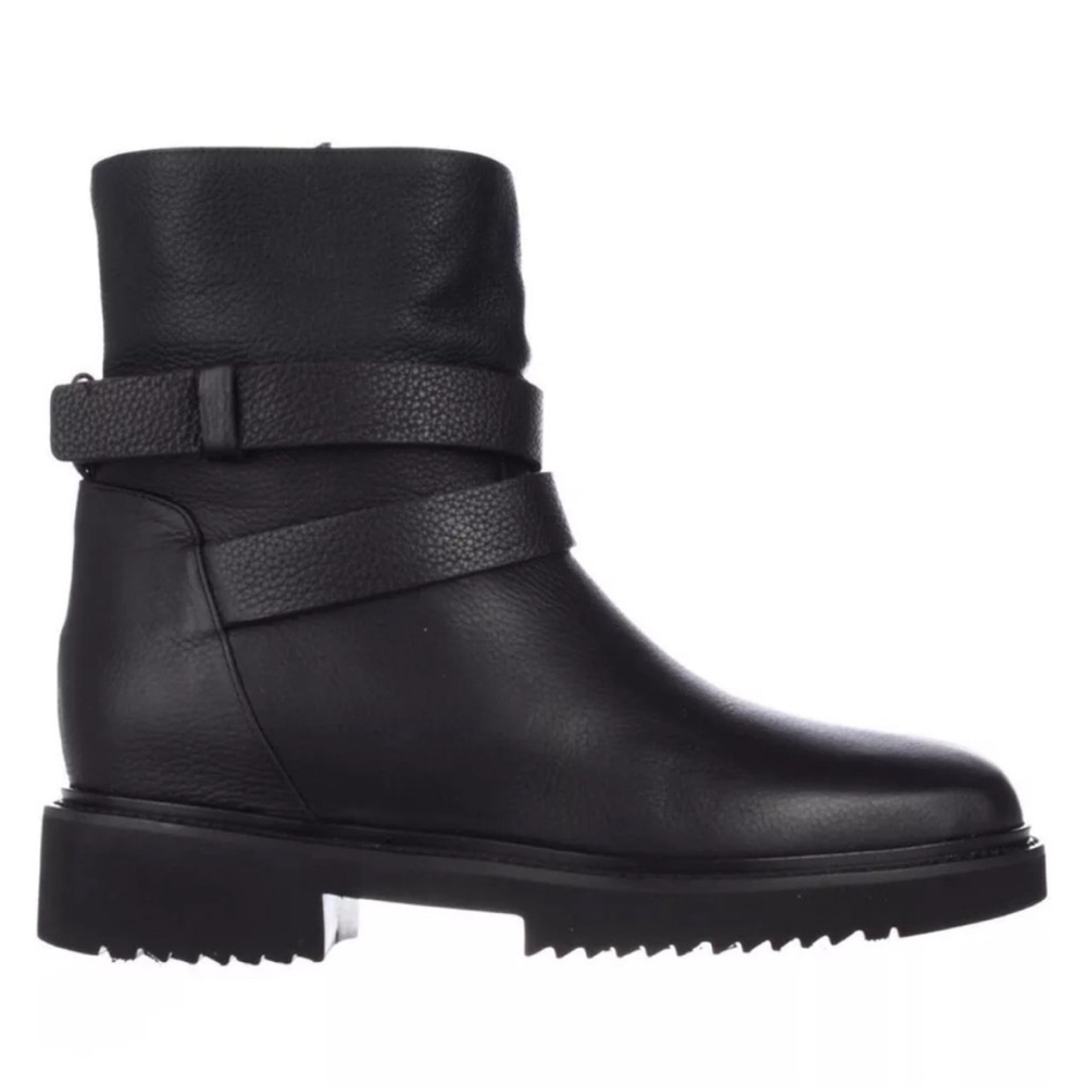 Vince Cagney Black Leather Ankle Booties shearling  boots 7 moto